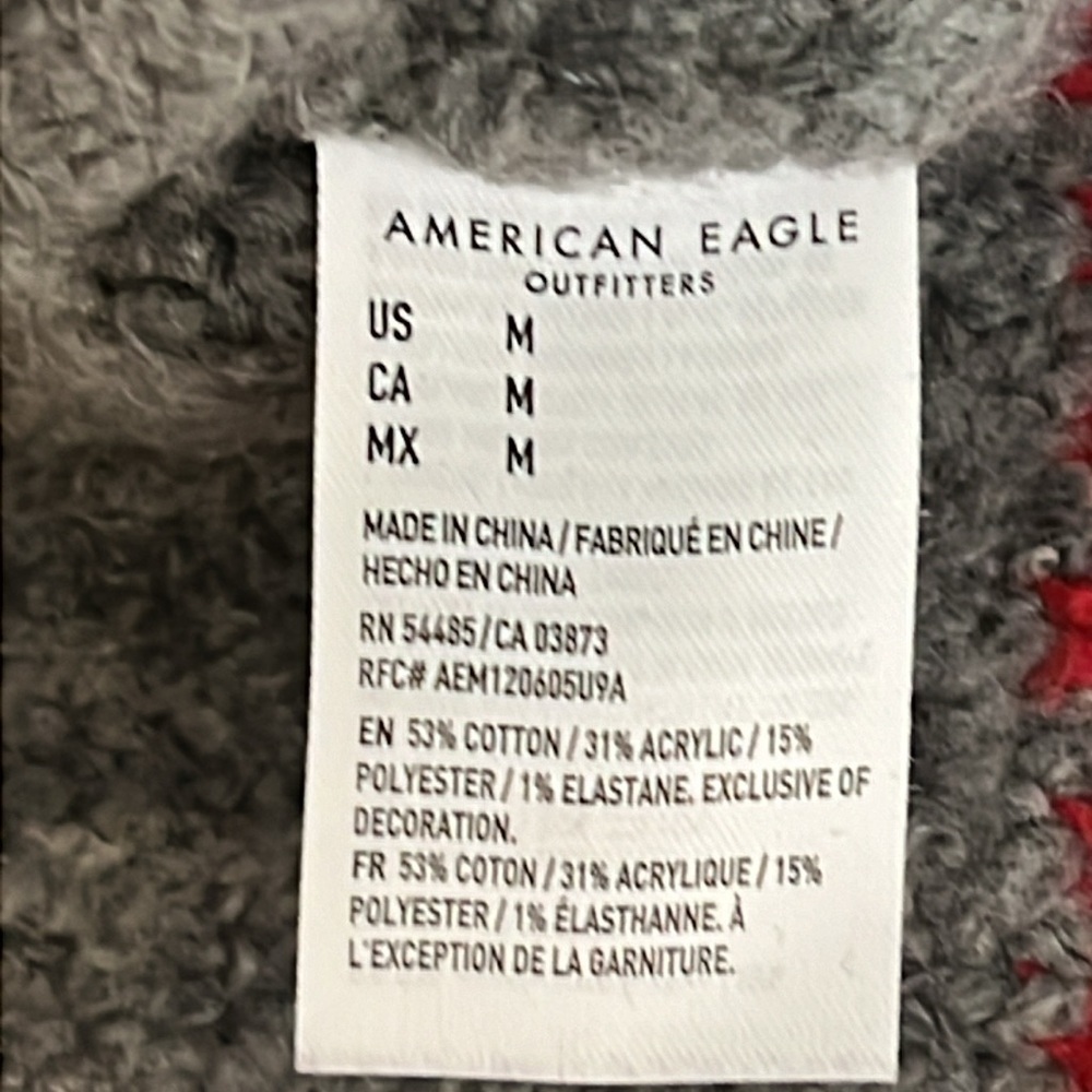 American Eagle Y2K Vintage Varsity full zip cardigan Sweater, grey and red,sz M - Picture 9 of 10